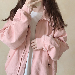 粉色棒球服女春秋新款韩版宽松百搭ins潮小个子学生短款夹克外套