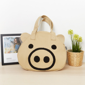 出口日本大猪头小猪头环保袋购物袋帆布包磁扣可手提可单肩斜跨包