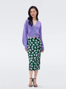 明亮绿紫栀子花朵 精致饱满 某D夏新高腰包臀后开叉经典铅笔裙