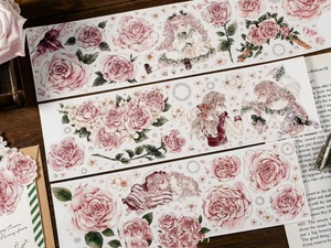Mooka 玫瑰酣梦玫瑰庄园物语老式书页标签纽扣复古花和纸pet胶带