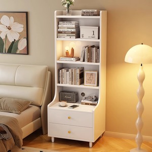 实木床头柜书架一体多层置物架卧室床边加高储物柜小型窄款收纳柜