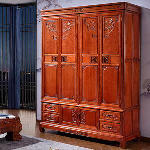 全实木衣柜家用卧室花梨木大衣柜三门四门中式明清古典红木家具