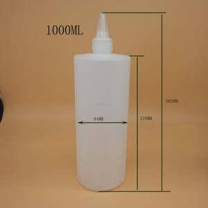 厂家现货1000ML平肩半透明塑料电发水盖尖嘴瓶HDPE塑料瓶胶水瓶