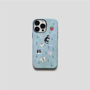15蓝色可爱猫咪卡通14pro磨砂面二合一双层硬壳适用12苹果11手机壳iPhone13全包边框