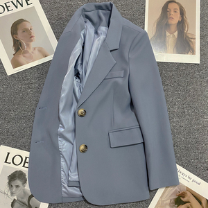 2024年春季新款蓝色西装外套女单排扣小个子网红炸街韩版修身西服