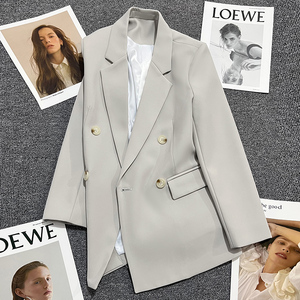 米灰色西装外套女2024年春季新款设计感英伦风炸街休闲学生小西服