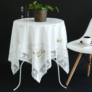 唯米99简约现代方形餐桌布艺白色圆桌垫欧式田园蕾丝小圆形台布
