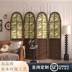 现代欧式美式隔断屏风客厅入户遮挡移动折叠背景墙装饰牡丹折屏