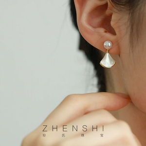 【芙云】天然淡水珍珠耳钉天然母贝S925纯银时尚小众设计耳饰女款