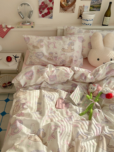 ins甜美少女心兔兔全棉床上四件套1.5m1.8米公寓学生宿舍纯棉被套