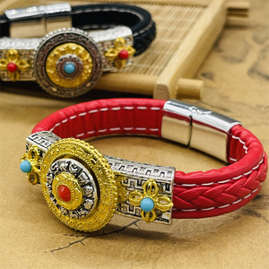 西藏旅游纪念品八卦牌十二生肖手链民族风藏式手工皮绳手镯首饰品