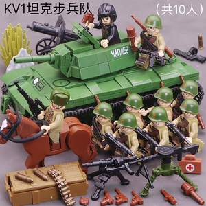 乐高积木一战二战苏联坦克装甲车运输车废墟碉堡大炮儿童拼装玩具