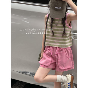 韩国童装女童背心套装儿童短裤两件套2024夏装新款洋气时髦网红潮