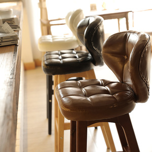 北欧实木吧台椅子现代简约家用高脚凳子复古创吧凳意时尚酒吧椅子