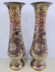16寸新款花瓶铜花瓶巴基斯坦铜雕手工摆件插花工艺品一对价