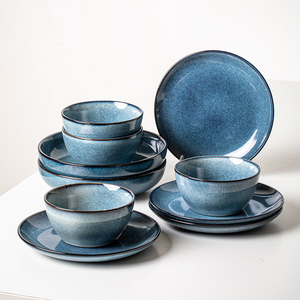 悠瓷 北欧复古4人食餐具套装家用厚实陶瓷饭碗盘子组合窑变釉餐具