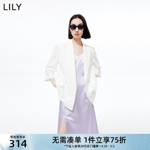LILY夏新款女装气质纯色通勤风复古双排扣纯色七分袖西装外套