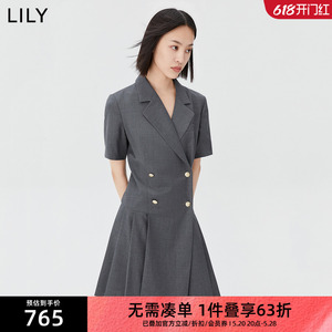 【商场同款】LILY新款女装绵羊毛双排扣西装连衣裙小个子女