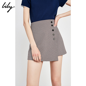 【狂欢价】Lily2018夏新款女装时髦复古千鸟格纹裙裤短裙
