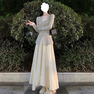 高级时装套装2024新款初秋女装茶系穿搭一整套今年流行两件套长裙