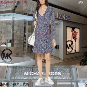 Michael Kors专柜包裹蚕丝包裹印花连衣裙S码sale-小颖火虫代购