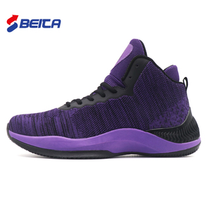 贝踏篮球鞋飞织运动鞋男学生战靴防滑耐磨透气百搭紫色BT3