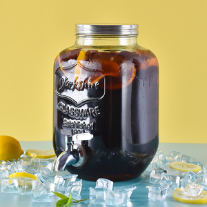 厂家直销可乐桶带龙头冷水桶茶歇饮料桶柠檬泡酒玻璃果汁容器创意