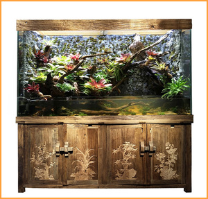 老榆木实木梅兰竹菊仿古中式生态水草缸龙鱼缸珊瑚缸鱼缸底柜底架