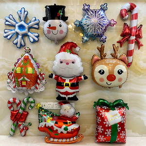 新款圣诞节装饰气球雪人圣诞老人树麋鹿拐杖铃铛雪花礼物包袜子房