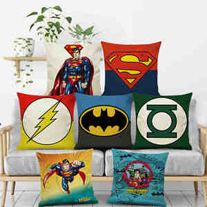DC正义联盟加密亚麻抱枕 超人蝙蝠侠靠枕靠垫神奇女侠闪电侠抱枕