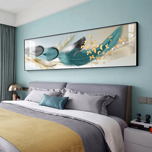 现代卧室床头装饰画房间横幅次卧挂画主卧晶瓷壁画2024新款高级感
