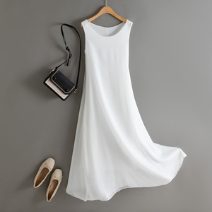 夏季新款白色内搭防真丝绉三层高端气质打底裙无袖背心长款连衣裙