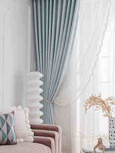 窗帘新款轻奢客厅卧室法式遮光主卧现代粉色清新蓝色简约北欧奥积