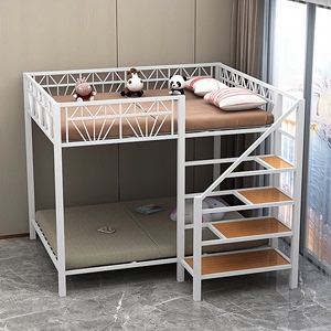 上下铺铁艺高架床公寓小户型省空间子母床架复式双人上床下空铁床