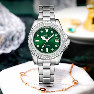 亚铂尼品牌女士手表时尚绿透视窗日历镶钻水鬼防水夜光石英女表