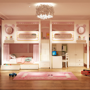 儿童床书桌衣柜一体交错式上床下桌高低床多功能组合床上下双层床