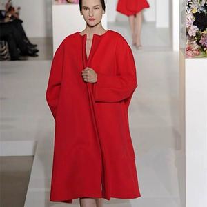 Fashion&best 高定重磅950克重双面正红色气质斗篷型廓形羊绒大衣