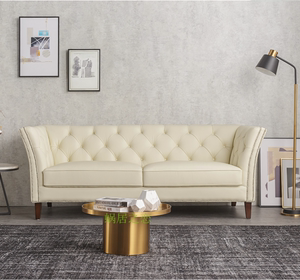 北欧美式轻奢皮艺单双三人位米黄色真皮拉扣简约后现代小户型沙发