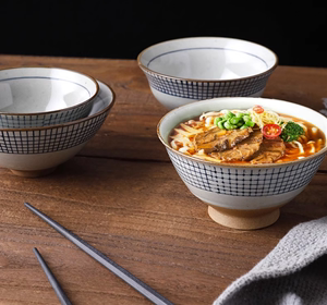 三分陶瓷小米饭碗日韩式小汤碗纯手绘格子家用酒店餐馆餐具吃饭碗