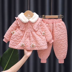 女宝宝冬装加厚棉衣套装新款洋气小公主冬季韩版时髦两件套