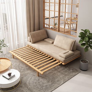 北欧伸缩折叠床坐卧两用沙发床小户型客厅多功能推拉单人实木沙发
