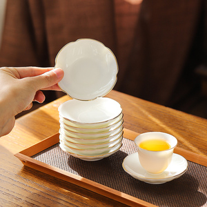 白瓷杯垫羊脂玉茶杯托防烫茶托隔热茶垫陶瓷杯碟杯托功夫茶具配件