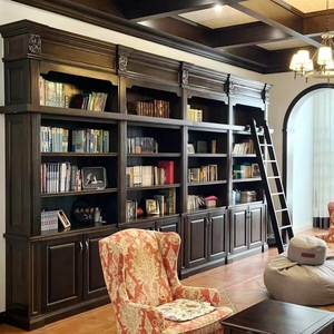 法式复古拱形书柜美式实木做旧满墙组合客厅展示柜储物酒柜