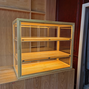 实木透明防尘玻璃柜吧台桌面面包蛋糕展示柜中岛柜收纳置物架定制
