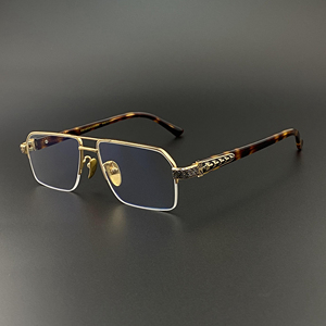 外贸小众眼镜框男女纯钛超轻半框方形商务复古可配度数近视眼镜架