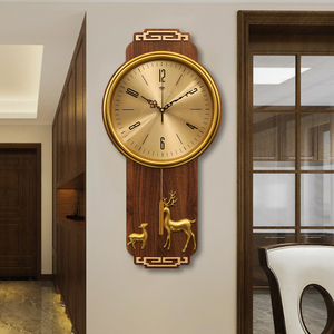 中国风复古实木挂钟客厅家用时尚实木摇摆钟表中式现代简约石英钟