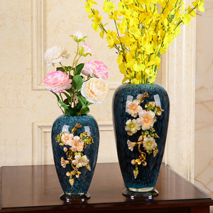 珐琅彩玻璃琉璃花瓶摆件客厅插花美式玄关创意欧式干花中式装饰品
