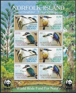 诺福克2004年发行wwf野生动物保护熊猫徽 鸟类 翠鸟邮票小版张MNH