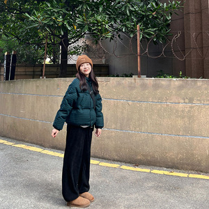2023新款高级感超好看韩系小个子短款墨绿色棉衣棉服厚外套女冬季
