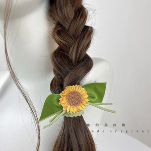 森系小清新发饰向日葵花朵发圈绿色发绳马尾皮筋原创设计感头饰品